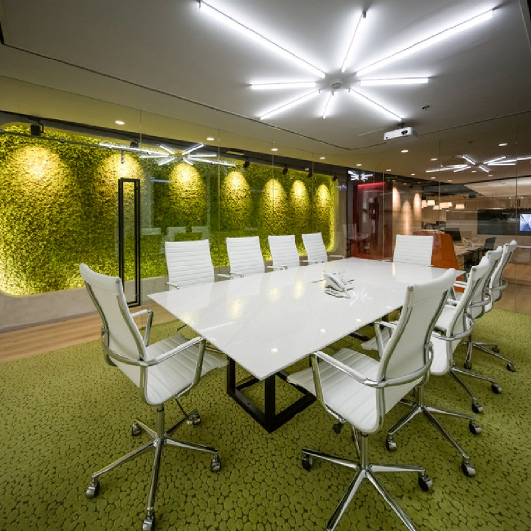 Biophilic meeting room design — boardroom with natural textures and plants, Netherlands